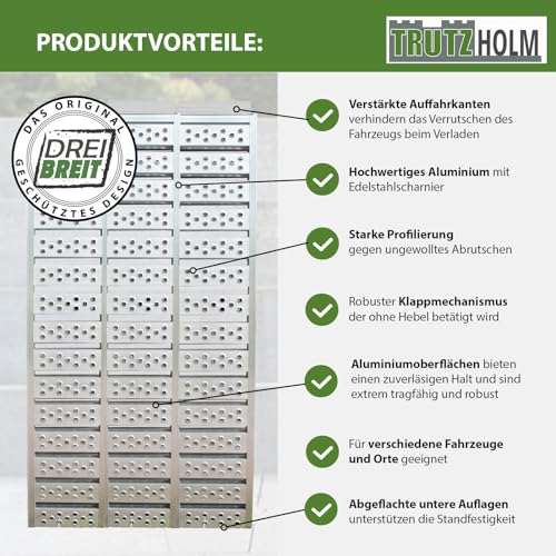 DREIBREIT by TRUTZHOLM 2-Fach Auffahrrampe klappbar 175 cm Tragkraft 1020 kg Alu grau gelocht gerillt Verladerampe Rampe