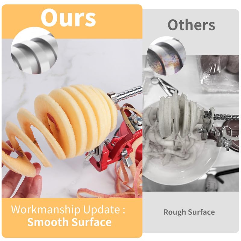 Apple Peeler Corer, SZ LINGKE 3 In 1 Apple Peeler Slicer Corer with Powerful Suction Base and Stainless Steel Blades for Apples Pears and More, Vermilion