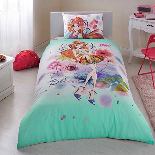 TAC Parure de lit 3 pièces 100 % coton avec housse de couette pour enfants Motif aquarelle Winx Bloom