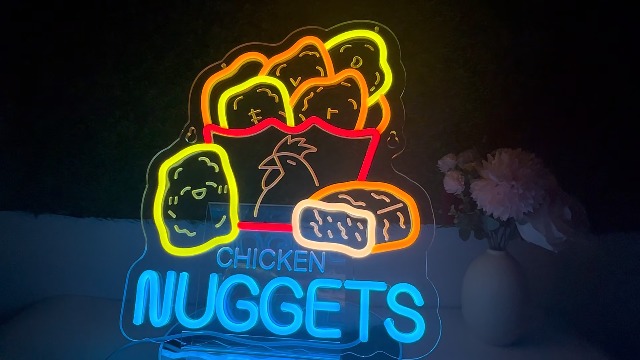 JOMOBUTY Chicken Nuggets Neon Sign, Neon Lights Hanging Wall Art