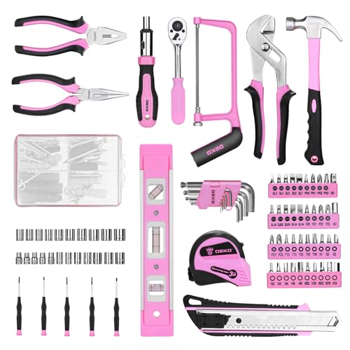 Image of DEKOPRO Tool Set: 228 Piece Home Tool Kit, Household Basic Repair Tool Set Comes with Storage ToolBox, Socket Wrench Set for Car, Hand Tool Box Set for Home - Pink