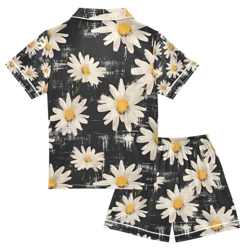 senya Flowers with Black Satin Summer Pajama Sets Silk Short Sleeve Button Down Sleepwear2