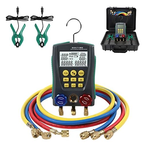 Digital Manifold Gauge Set HVAC Dual-Channel Temp Sensor HVAC Tools for 89 Kind of Refrigerant Digital AC Gauges Vacuum Pressure&Temp Test Digital HVAC Gauges with Hoses Digital Refrigeration Gauge