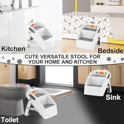 مقعد قابل للطي للاطفال الصغار من يو هوم، للمطبخ والحمام وحوض المرحاض، مقعد تدريب على استخدام النونية، ارتفاع مزدوج 11 انش، مقعد بلاستيكي مساعد للمطبخ مع مقابض، مقعد قدم للحضانة (ابيض 1)