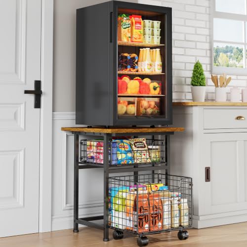 Image of Mini Fridge Stand with Storage, Small Refrigerator Stand with 2 Drawers