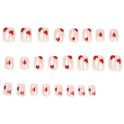 Miniatura 4 de Uñas postizas de corazón a presión con forma cuadrada corta para el día de San Valentín con diseños de corazones con pegamento uñas acrílicas de