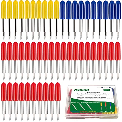 VEGCOO 80 Pcs Lames de Coupe pour Cricut Explore Air/Air 2/Air 3/Maker/Maker 3, Lames de Rechange 30/45/60° Degrés Compatible avec Cricut (80 pcs)