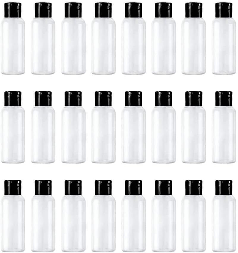 Hunky Dory 48pcs 30ml Empty Clear Plastic Bottles Refillable Travel Size Cosmetic Containers Small Leak Proof Squeeze Bottles with Black Flip Top Cap for Toiletries,Shampoo.