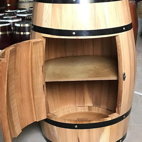 Solid Oak Wine Cabinet with Locking Door, Rustic Beer Barrel Display, Natural Wood Storage for Wine & Spirits, Ideal Home Bar & Cellar Decor (Size: 55x70cm, Color: A)