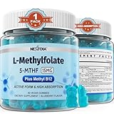 L-MethylFolate 15mg & Methyl B12 Gummies, Methylated B1, B2, B6 Multivitamins - Active 5-MTHF & High Absorption - Supports MTHFR Gene, Cognition, Homocysteine Levels, Folate Metabolism, Vegan, 60 Cts