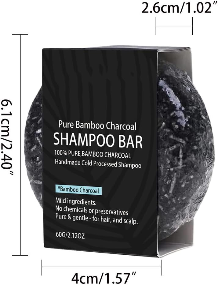 2 Pack Champú Sólido, Barra de champú Natural Cabello, Champú Sólido Que Oscurece, Barra de champú de carbón de bambú, Promueve el crecimiento del cabello y previene su caída - 7
