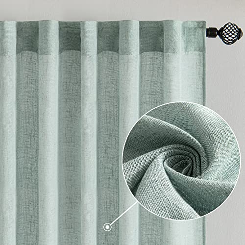 MIULEE Sea Green Linen Curtains 72 Inch Length for Bedroom Living Room, Soft Thick Linen Textured Window Drapes Semi Sheer Light Filtering Back Tab Rod Pocket Burlap Look Aqua Decor, 2 Panels