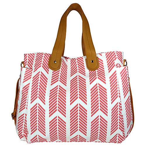 Arrows Weekender Tote Bag by White Elm (New Version) Canvas & Water Resistant Lining (Coral)