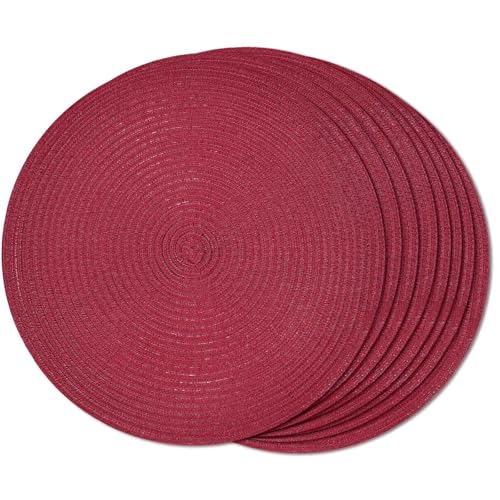 FunWheat Round Braided Placemats Set of 8 Place mats for Dining Tables Woven Heat Resistant Table Mats 15 inch (Wine,8pcs)