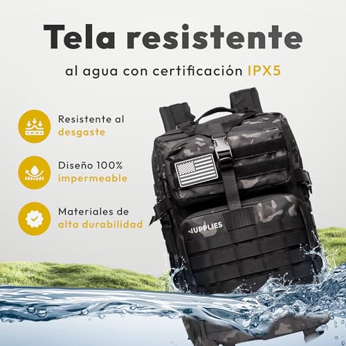Miniatura 4 de Jupplies Mochila Tactica Militar 45l Impermeable Oxford 600d Ipx5 Con Sistema Molle Y Cremalleras Reforzadas Gran Capacidad Para Crossfit, Gimnasio, Senderismo, Viajes O Supervivencia Camuflaje