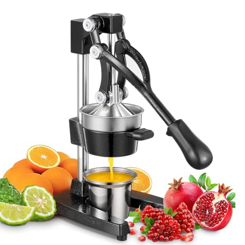 Cast Iron Juicer Heavy-Duty Professional Manual Citrus Juicers with Stainless Steel Cup Extra-Large Commercial Grade Hand Press Lemons Squeezer for Orange Pomegranate Lime Grapefruit