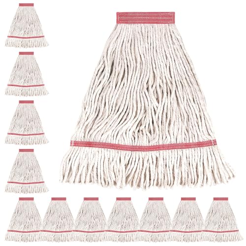 Image of Matthew Cleaning Pack of 12 Heavy Duty Commercial White Mop Head Replacement for General and Floor Cleaning,Wet Industrial Blend Cotton Looped End String Head Refill