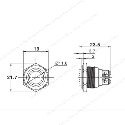 Miniatura 5 de 4 piezas DC6V/12V/36V/125/250V 3A 0.630 in interruptor de botón de metal momentáneo tornillo terminal botón con paquete de 4 interruptores rojos