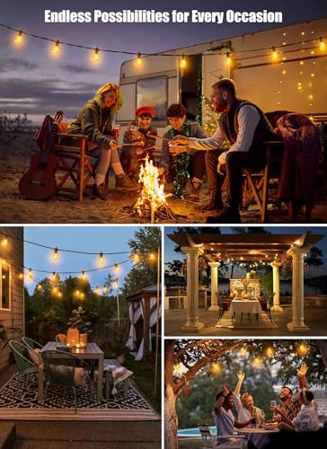 Image of Minetom Solar Outdoor String Lights - 48Ft Patio Lights with 15+1 LED Shatterproof Bulbs, 3 Light Modes, Remote Control, Timing, Outside Weatherproof Hanging Lights for Backyard Party Decor