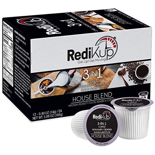 Redikup House Blend Coffee Pods - Medium Roast House Blend K-Cups - 3-in-1 Blend with Sweetener and Creamer - Fair Trade Single-Serve Recyclable Kcups Compatible with Keurig 2.0 Brewers - (12 Pack)