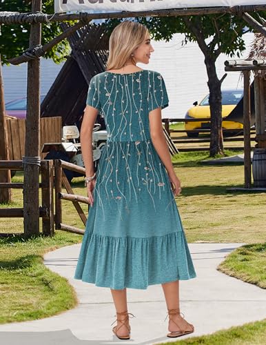 Image of Zeagoo Women Summer Midi A Line Dress Short Sleeve Casual Flowy Tiered Beach Long Sundress with Pockets 2026 Vacation Travel