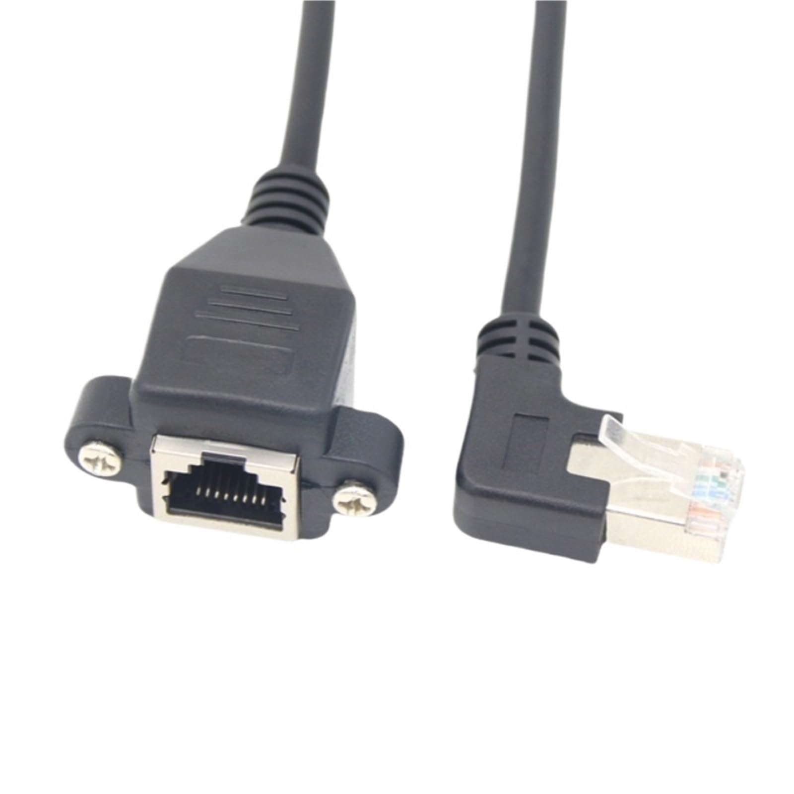 5pcs Right Angle RJ45 Male to Female Screw Panel Mount Cat5E 6 Ethernet LAN Network Extension Cable Screw Panel Mount Ethernet(Left Bend Super CLAS,0.6 Meters)