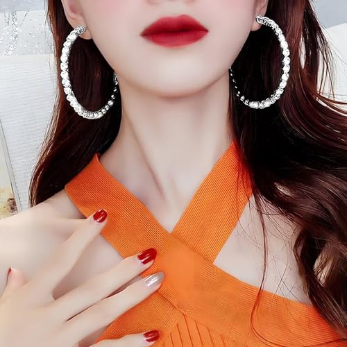 Image of Peora Silver Plated Crystals Studded Hoop Bali Earrings Stylish Fashion Jewellery Gift for Women & Girls