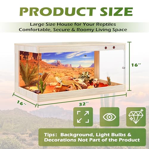 Image of Royxen Reptile Enclosure,36 Gallons Reptile Tank with Wooden Top and Lockable Design,Tempered Glass Bearded Dragon Tank for Lizard Gecko Habitat (Oak,32 inch Length)