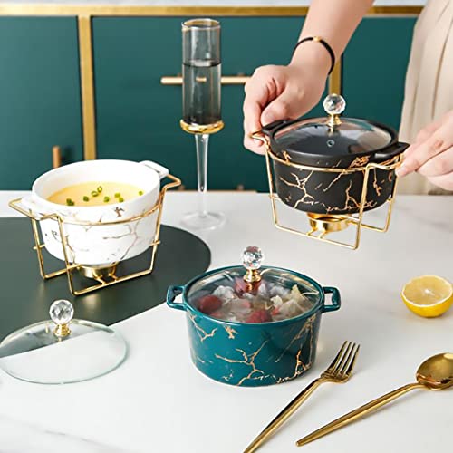 Réchaud buffet céramique rond finition marbre avec couvercle en verre