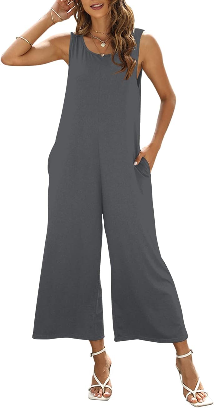 Women's Summer Casual Loose Tank Jumpsuit Sleeveless Crewneck Jumpsuit Romper Outfits with Pockets - Image 5
