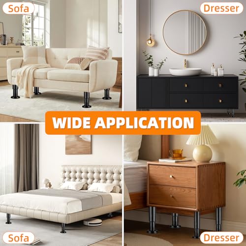 Rwbimti 4 Stück Höhenverstellbare Möbelfüße Metall, Möbelbeine & Tischbeine (18-32cm), Schwarz - Stufenlos Verstellbare Bettfüße & Schrankfüße für Sofa, Tisch, TV-Schrank, Perfekt für Ungleiche Böden