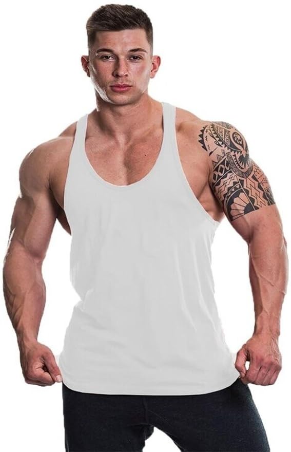 Image of Men's Summer Inner Vest Stringer Soild Round Neck Sleeveless Polyester Tshirt for Gym