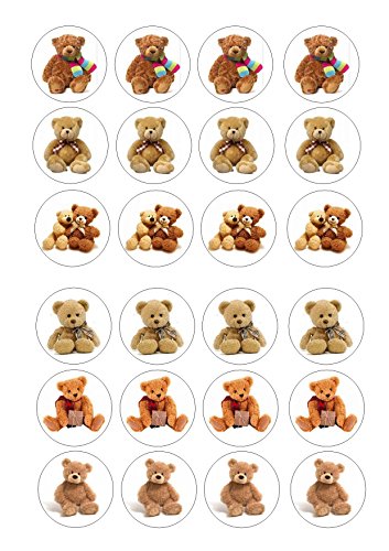 Decoración para tarta de 24 osos de peluche de 4 cm sobre papel de arroz
