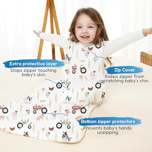 Image of TotAha 1.0 TOG Toddler Sleep Sack 2T-3T-4T for Girls Boys, Buttery Soft Sleeping Sacks with 2-way Safe Zipper, Premium All Season Sleep Bag, Farm