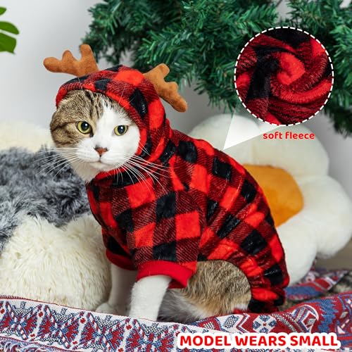 JVVGPET Pijama de Natal para cães pequenos, chifres com capuz, fantasia de cachorro de Natal, moleto
