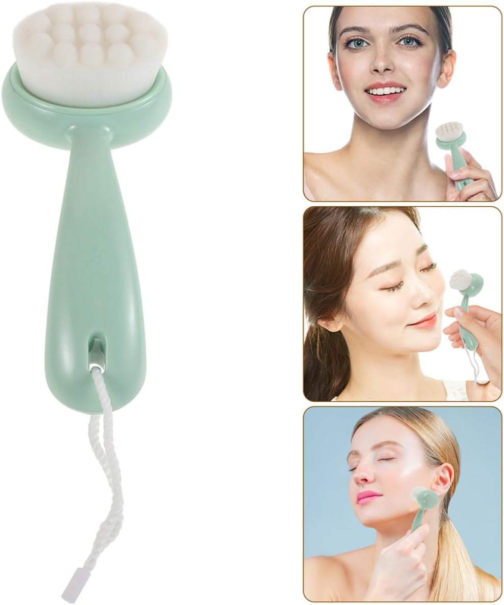 BESTYASH 2pcs Manual Facial Cleansing Brush Soft Bristles Exfoliator Scrubber with Long Handle for Deep Pore Cleansing and Blackhead Removal, Suitable for Sensitive Skin Care at Home