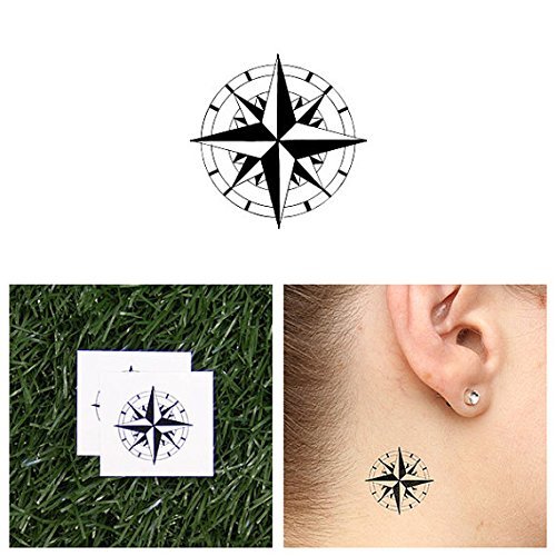 Tattify Nautical Compass Temporary Tattoo - North Star (Set of 2) - Other Styles Available - Fashionable Temporary Tattoos