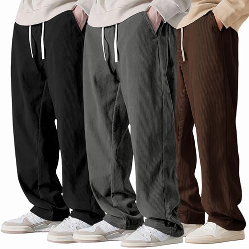 Image of Preneum Men Mid Rise Poly Cotton Loose Fit Trouser || Korean Style Travel & Lounge Wear with Pockets (Available in Plus Size) (Combo Pack of 3)