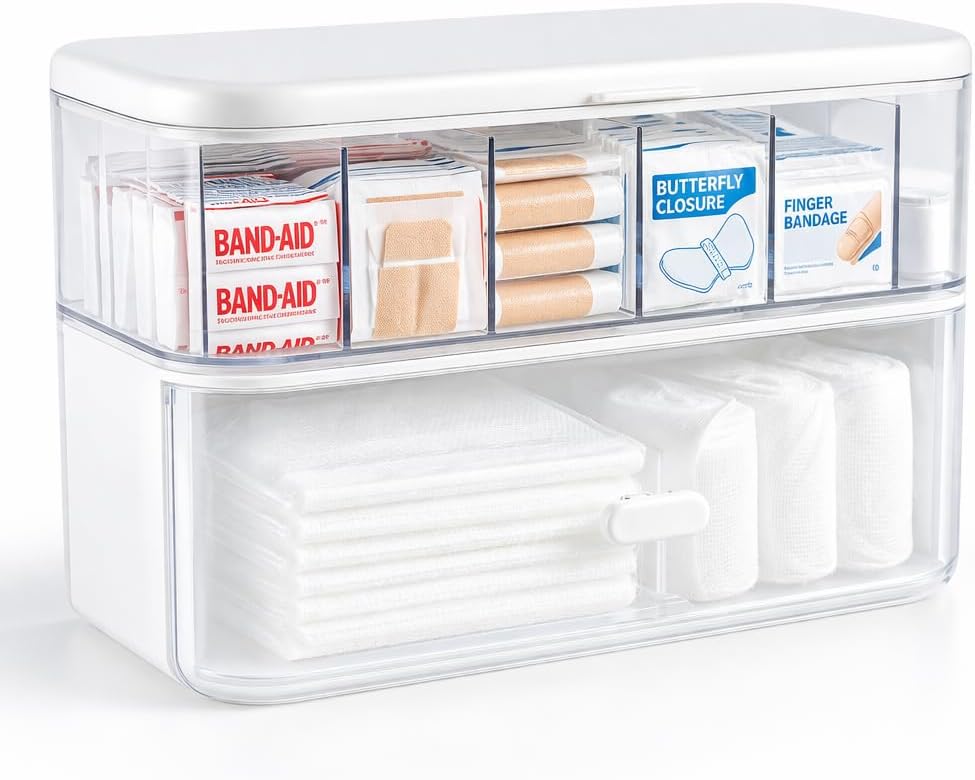 Bandage Organizer,2 Tiers Drawers Band aid Organizer Holder for Cabinet