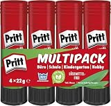 Pritt Barra Adhesiva, pegamento infantil seguro para niños para hacer manualidades, cola universal de adhesión fuerte para estuche escolar y oficina, 4x22 g Pritt Stick