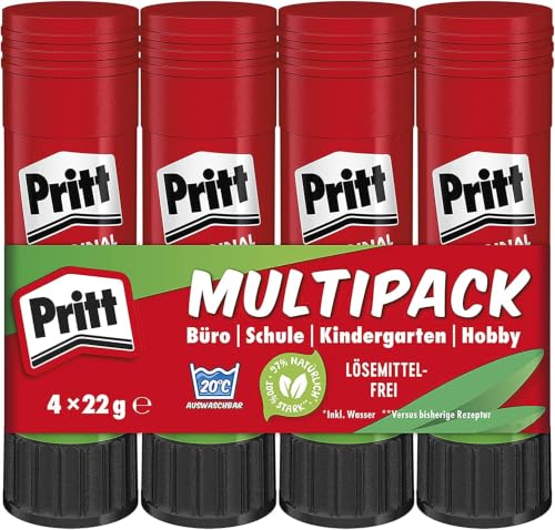 Pritt Barra Adhesiva, pegamento infantil seguro para niños para hacer manualidades, cola universal de adhesión fuerte para estuche escolar y oficina, 4x22 g Pritt Stick