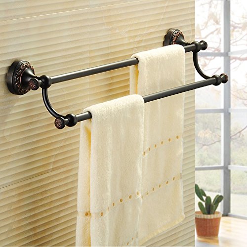 Renovatsh  Black Towel Rack Full Copper Double Bar Bathroom Towel Rack Metal-To-Bath Towel Rack, Carved And Click [Black Ancient Double Bar-Durable Modern Minimalist Decoration Quality Assurance B