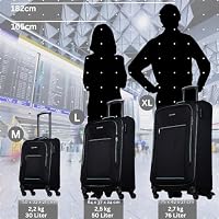 NOWI Sevilla Kofferset 3-teilig – Weichschalen Trolley Set (30L, 50L, 76L) mit 4 Rollen & Zahlenschloss | Leichte Reisekoffer in verschiedenen Größen (Schwarz-Blau, Set) – Ansicht 2