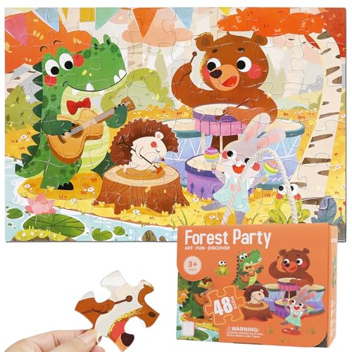 Forest Party Jumbo 48 Piece Puzzles, Educational Preschool Floor Puzzles with Bonus Puzzle Sticker Sheets, Ideal Learning Toy Gift for Kids Ages 3-6