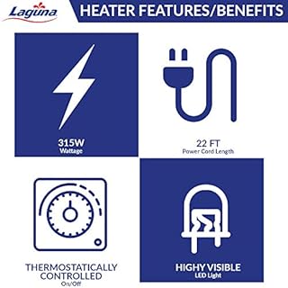 Laguna PowerHeat 315-Watt Floating Pond Heater for Outdoor Ponds with Fish – Thermostat-Controlled De-Icer with LED Indicator, Safe for Plastic & Liner Ponds, 22 ft Cord