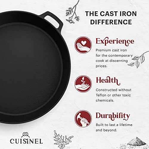Cast Iron Skillet + Chainmail Scrubber - 17"-Inch Dual Handle Braiser Frying Pan + Silicone Handle Covers - Pre-Seasoned Oven, Grill, Bbq, Stovetop, Fire, Induction Safe Cookware - Indoor/Outdoor Use #TOP1