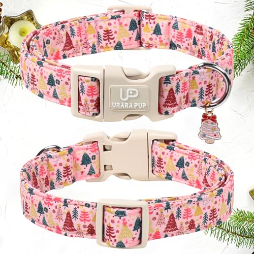 Image of Christmas Dog Collar, Pink Christmas Tree for Dogs, Adjustable Pet Collar with Cute Xmas Tree Pendant, Festive Winter Dog Accessories for Small Medium Large Dogs XS