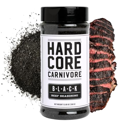 Hardcore Carnivore Black: Activated Charcoal Meat Seasoning Rub (13 oz Shaker) Texas-Made, Blend for Steak, Brisket, Burgers, BBQ, Grilling and Smoking