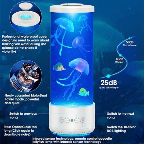Image of Jellyfish Lamp with Bluetooth Speaker,12 White Noise Changing LED Night Light,Sensory Aquarium Calming Relax for Autistic ADHD, Alleviating Stress and Anxiety in Children Kids Adults,Home Office Decor