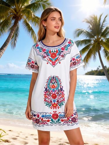 Image of MOUSYA Women Tie Dye Dress Short Sleeve T Shirt Dress Summer Casual Loose Mini Dress with Pockets